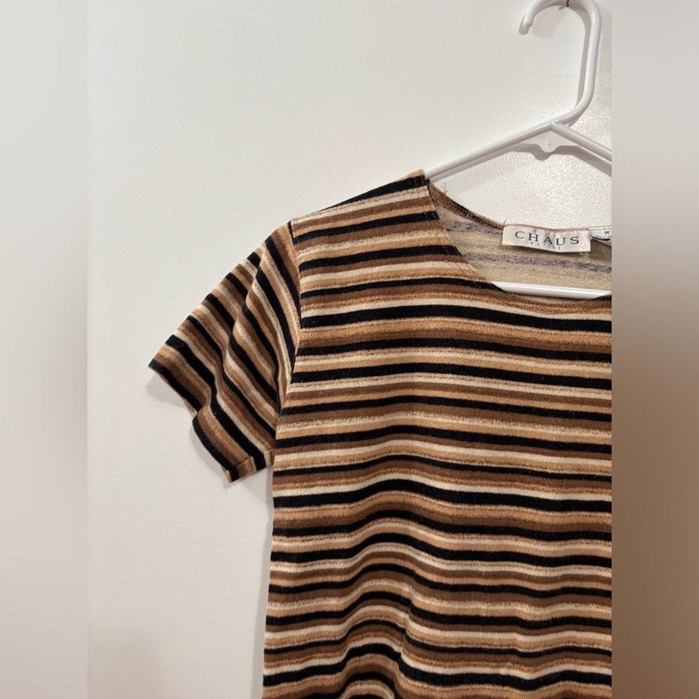 Medium Chaus petite tee shirt shades of brown stripes petite sizing versatile
